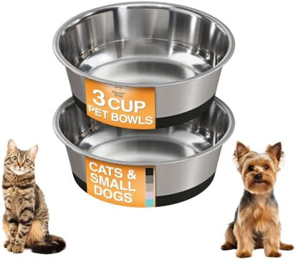 Neater Pet Brands Stainless Steel Dog Bowls with Non-Slip Rubber Bottom – 3 Cup (24 oz), Black - Set of 2 Heavy Duty Metal Dog Bowls, Dishwasher Safe, Food or Water Bowl, Ideal for Small & Medium Dogs by NeaterPetBrands