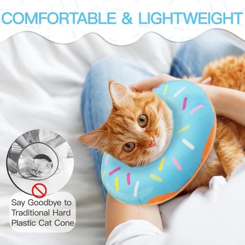 Cat Cone Collar Soft, Cute Cat Donut Collar After Surgery, Adjustable Kitten Recovery Cones to Stop Licking, Lightweight Neck Elizabethan Collars for Cats Kittens (Blue, Medium) - Image 4