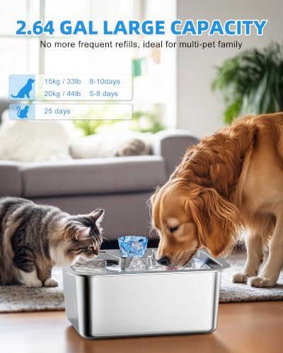 Lesotc Dog Water Fountain, 10L Stainless Steel Large Pet Fountain - Image 2