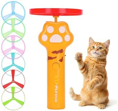 Cat Chase Fetch Toy Rechargeable Disc Launcher with 6 Fly Spinners by HOMQYTE