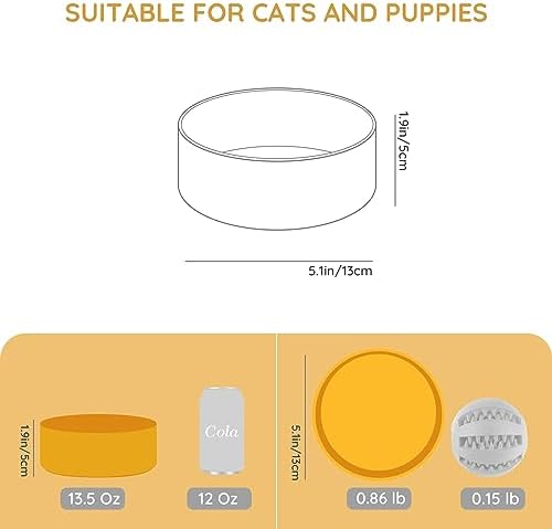 SPUNKYJUNKY 13.5OZ Ceramic Dog and Cat Bowl, Modern Cute Weighted Food Water Bowl for Replacement Yellow (1 Pack) - Image 2