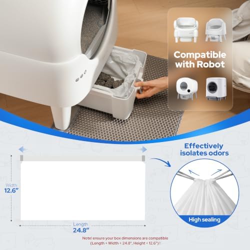 Self Cleaning Litter Box Bags – 4 Rolls (80 Count) Drawstring Liners for Automatic Litter Box, Heavy Duty Leak-Proof, 24.8"x12.6" Fits Most Automatic Waste Drawers - Image 3