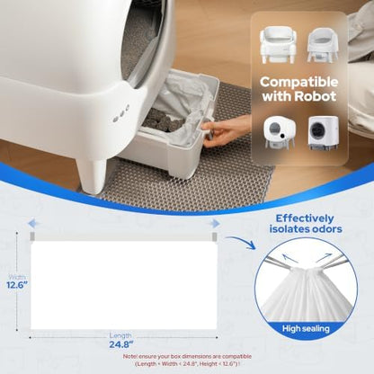 Self Cleaning Litter Box Bags – 4 Rolls (80 Count) Drawstring Liners for Automatic Litter Box, Heavy Duty Leak-Proof, 24.8"x12.6" Fits Most Automatic Waste Drawers - Image 3