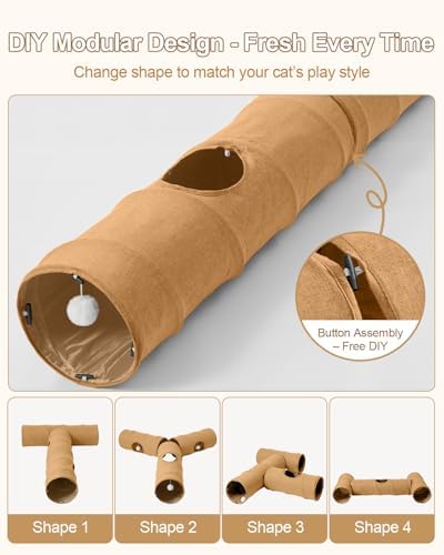 Cat Tunnel, 3 Straight Shaped Tunnels 6 DIY Shapes with Wand Toys, No Noise Scratch Resistant Cool Linen Fabric, Interactive Pet Tunnel Tube for Indoor Cats, Puppy and Rabbits - Image 2