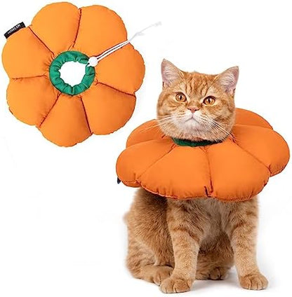 Cat Cone Collar,Cute Waterproof Recovery Collar,Anti-Bite Lick Wound Healing Safety Elizabethan e Collar for Cats,Orange Pumpkin Cat Halloween Costume by HHIDREAM