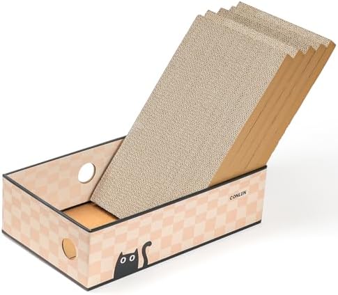 Conlun Cat Scratcher Box with Heavy-Duty Double-Sided Cardboard Pad, Cardboard Lounger, Interactive Hole Design, Cat Bed for Indoor Cats, Checkered,Large - 5 Pack by Conlun