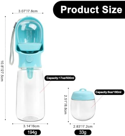 Blue Large Portable Dog Water Bottle(17oz) with Food Container - Image 6