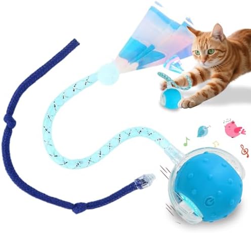 Interactive Cat Toys Smart Ball for Cats & Dogs! Now with 2 Rapid Tails. Features: 360°Auto-Rolling, Motion Activation& Bird Sounds. Perfect for Indoor Pet Exercise & Fun. (Blue) by Unknown