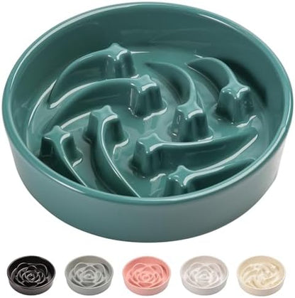 8.26 in Deep Green Ceramic Slow Feeder Dog Bowl for Medium and Large Breed,Pet Feeding Dog Food Water Dish Heavy Weighted,Puppy Bowl for Fast Eaters,Puzzle Slow Eating Dish Modern Maze Meteor by PetGettingMuchHeathier