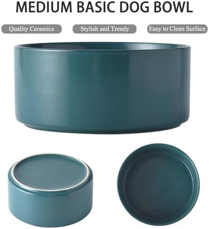 6'' Ceramic Raised Dog Bowl - 30Oz Dog Food & Water Bowl with Elevated Non-Slip Bamboo Stand, Dishwasher & Microwave Safe, Anti Vomiting Heavy Duty Pet Bowl for Small and Medium Dogs, Green - Image 2