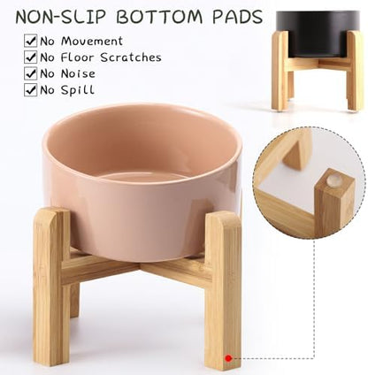 Petygooing 28 OZ Elevated/Raised Ceramic Dog Bowl for Small Medium Breeds, Dog Food Water Dish with Stand,Pet Bowl with Anti Slip Rubber for Cats Small and Medium Dogs (3.6 Cups) Khaki - Image 2
