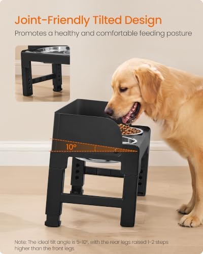 Feandrea Dog Bowls Elevated, Adjustable Height, Tilted Design - Image 5