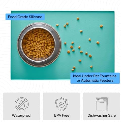 GORILLA GRIP Dog Food Mat, 100% Waterproof Silicone, 26x17 Turquoise - Image 5