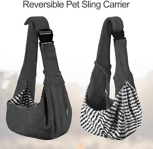 PETLOFT Reversible Dog Cat Sling Carrier, Small Carrier, Adjustable Sling, Hands Free Cross Body Carrier with Collar Hook for Dog/Cat/Bunny up to 11lb (Dark Grey) - Image 5
