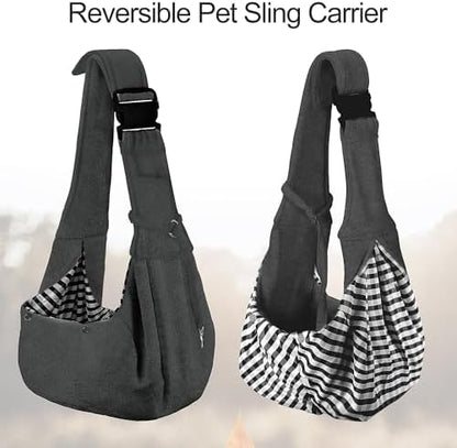 PETLOFT Reversible Dog Cat Sling Carrier, Small Carrier, Adjustable Sling, Hands Free Cross Body Carrier with Collar Hook for Dog/Cat/Bunny up to 11lb (Dark Grey) - Image 5