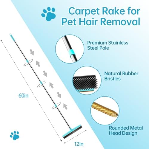 SOCCSO Carpet Rake Pet Hair Remover, 60" Long Rubber Broom, 3 Pack - Image 2