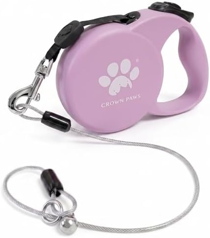 Chew Proof Retractable Dog Leash for Large Dogs, 16ft Heavy Duty Dog Lead with Anti-Chewing Steel Wire Rope, Tangle-Free 360° Swivel, One-Hand Brake & Lock, Pink L by CROWN+PAWS