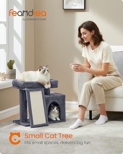 Feandrea Cat Tree, 18.3-in Small Cat Tower, Cute Kittens Condo, Dark Gray - Image 2