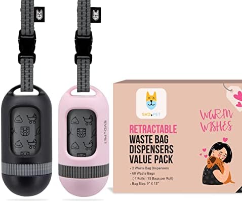 SVD.PET 2-Pack Pet Retractable Waste Bag Dispensers, Black & Primrose Pink by SVDPET