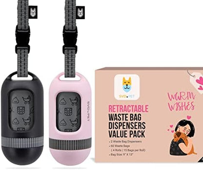 SVD.PET 2-Pack Pet Retractable Waste Bag Dispensers, Black & Primrose Pink by SVDPET