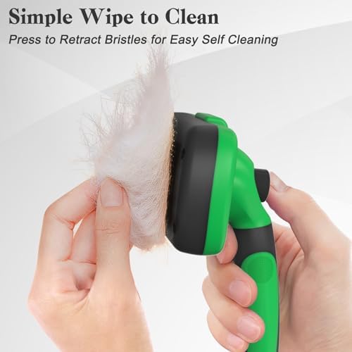 Swihauk Self Cleaning Slicker Brush - Skin Friendly Deshedding Grooming Tool for Dogs & Cats, Suitable for Shedding & Haired Pets, with Pet Supplies Accessories, Green - Image 3