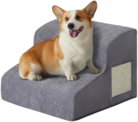 Ahpmeoa Dog Stairs for Small Dogs 11.8" H, Dog Ramp for Bed, 2-Step, Grey by Ahpmeoa