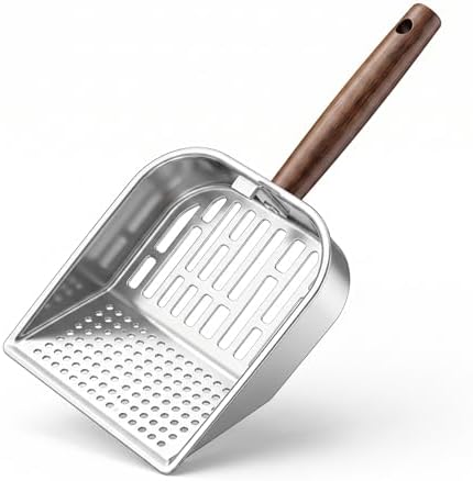 Ergonomic Wood Handle Cat Sifter Scoop, Metal Kitty Litter Shovel with Small Mesh Holes for Tiny Clumps, Durable Stainless Steel Sifter for Clay & Fine Sand Litter by Unknown