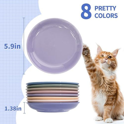 [8 Pack] Ceramic Cat Food Bowl, Colorful Cat Bowls Whisker-Friendly, 5.9" Shallow Wide Kitten Plates, Easy to Clean Indoor Feeding Dishes - Image 2