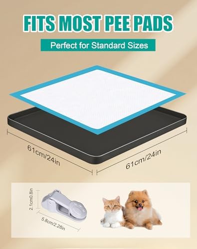 Dog Pee Pad Holder with 4 Holder Clamps, Fits Up to 24" x 24" Training Pads, Silicone Non-Slip Dog Potty Tray, High Edge Puppy Pad Holder Tray for Easy Cleaning, for Puppy Potty Training. Black - Image 2