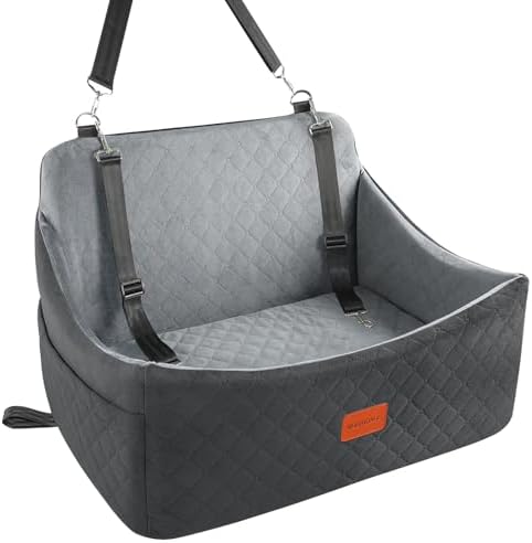 Wooaidagg Dog Car Seat for Medium & Large Dogs Up to 55lbs, Memory Foam Cushion, Washable Cover, Safety Straps & Non-Slip Base(Black/Grey,Large) by WOOAIDAGG