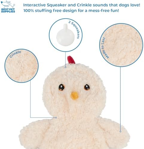 Best Pet Supplies Interactive Squeaky Dog Toy - Baby Chicken, Cream - Image 2