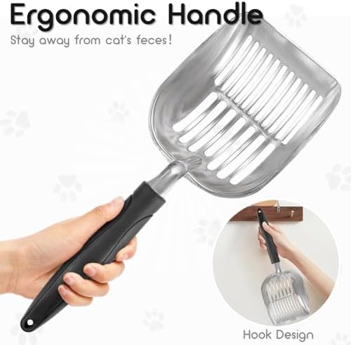 Showvigor Cat Litter Scoop, Metal Cat Scooper, Plastic Handle Scoop, Sifting Shovel – Heavy Duty Aluminum Alloy Litter Box Scoop with Deep Mesh, Design for Easy Waste Removal and Cleaning, (Black) - Image 4