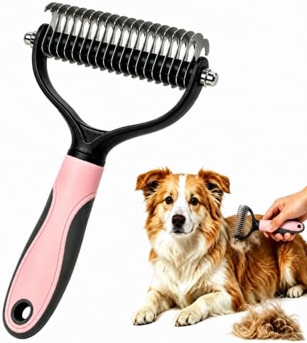 Pet Grooming Brush - Double-Sided Dematting Comb & Deshedding Tool for Dogs and Cats, Effortless Hair Removal, Ideal for Long-Haired Breeds, Reduce Shedding (1, Pink, Large) by Unknown