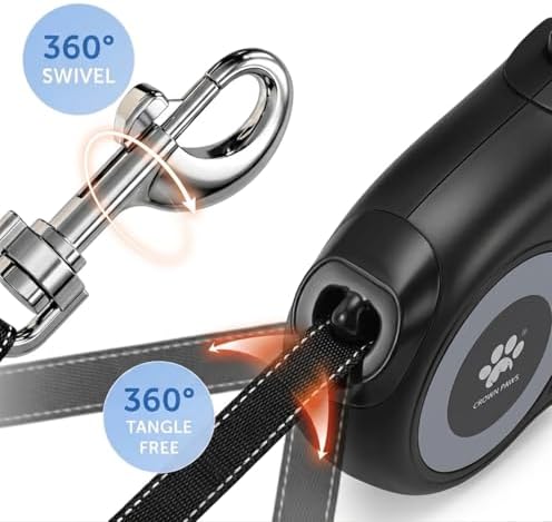 16 ft Retractable Dog Leash for Extra Large Dogs up to 130 lbs,Tangle-Free Nylon Tape,Black Dan24 XL - Image 3