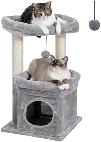 PEQULTI Small Cat Tree Tower for Indoor Cats, Sisal Post & Cozy Condo, Grey by PEQULTI