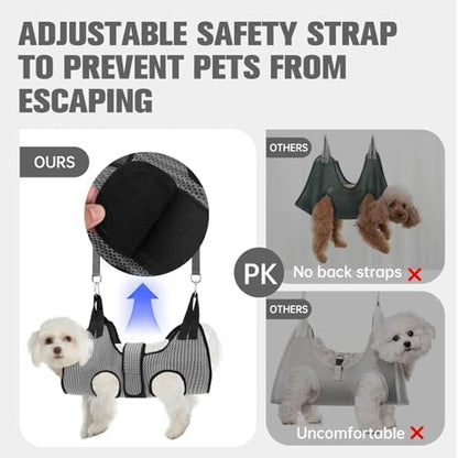 PAWCHIE Dog Grooming Hammock Harness for Dogs & Cats with Pet Nail Clipper Trimmer- Breathable Cat Hanger Sling for Trimming Clipping Nails-Dog Hammock Restraint Bag for Small Medium Large Dog,Grey XS - Image 4
