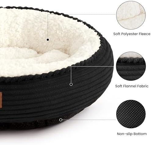 Love's cabin Round Donut Cat and Dog Cushion Bed, 30in Pet Bed for Medium or Large Dogs, Anti-Slip & Water-Resistant Bottom, Soft Durable Fabric Pet Beds, Washable Calming Cat Bed, Black - Image 2