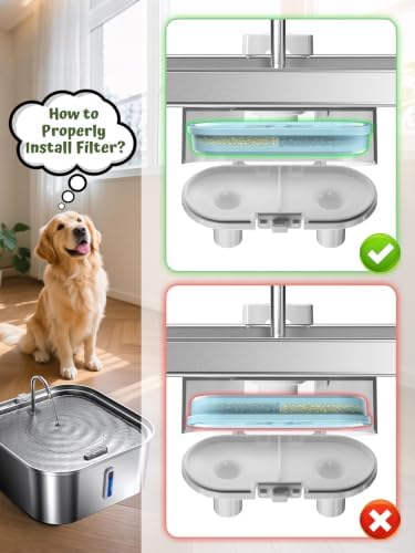 Large Dog Water Fountain 14L/3.7Gal, Stainless Steel Pet Fountain for Large Dogs and Multi-Pets, with Window & Extra Wide Drinking Area, Square Design Enlarges Capacity & Saves Space (6 Newly Filters) - Image 4