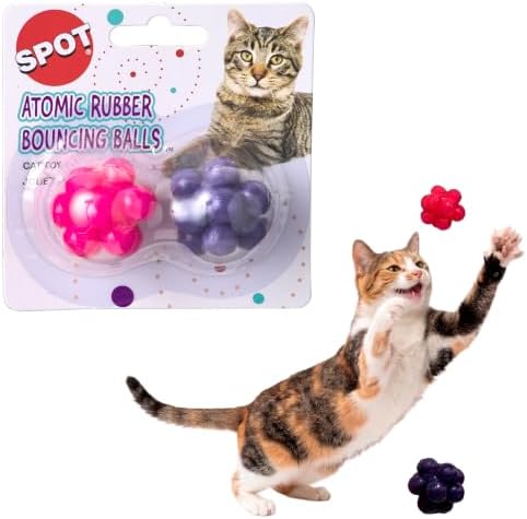 SPOT Atomic Rubber Bouncing Balls - Play Toy for Cats and Kittens, Bumpy Shape Makes Playing More Fun, Great to Keep Cats Entertained and Exercised - 1.5 inch, 2-Pack by SPOT