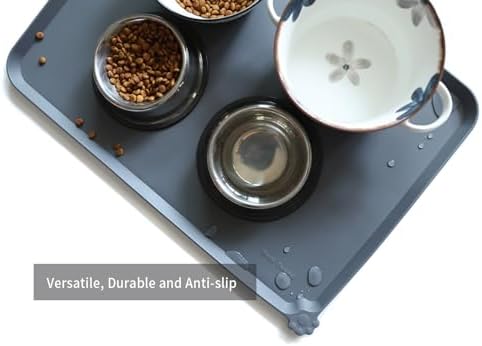 Hoki Found Large Silicone Pet Feeding Tray - Waterproof Dog Pet Cat Feeding Mat - Non Slip Pet Dog Cat Food Bowl Mats Placemat -Pet Water Mats for Carpet -Gray - Image 4