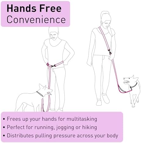 Cross Body Dog Leash - Waist or Shoulder Leash for Walking and Hiking with Medium and Large Dogs, Adjustable 4 to 6 FT Outdoor Bungee Lead with Traffic Handle by Nuvuq (18-120 lbs, Pink) - Image 4