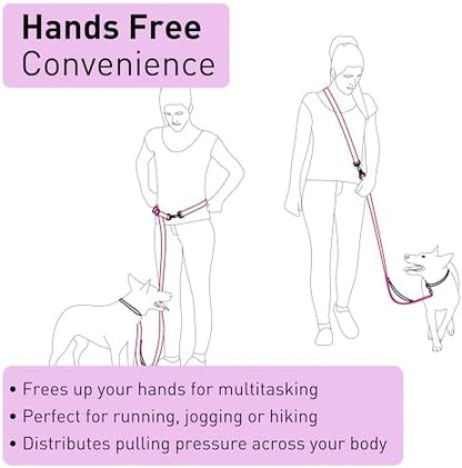 Cross Body Dog Leash - Waist or Shoulder Leash for Walking and Hiking with Medium and Large Dogs, Adjustable 4 to 6 FT Outdoor Bungee Lead with Traffic Handle by Nuvuq (18-120 lbs, Pink) - Image 4