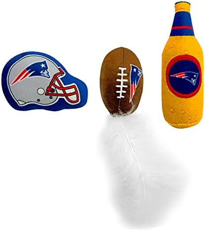 BEST PLUSH CAT TOY: NFL NEW ENGLAND PATRIOTS Complete Set of 3 piece Cat Toys filled with Fresh Catnip. Includes: 1 Helmet Cat Toy, 1 Football Cat Toy with Feathers & 1 Beer Bottle all with Team LOGOS - Image 6