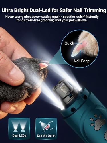 YABIFE Super Quiet Dog Nail Grinder & Clippers Kit with 2 LED Lights, 3 Speeds Up to 12,000 RPM, Lower Than 30dB Electric Pet Nail Trimmer for Small Medium Large Dogs and Cats - Image 3