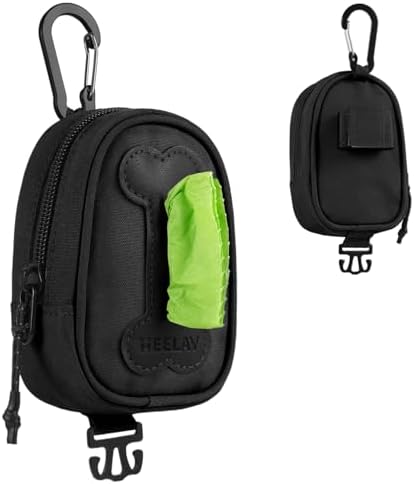 Dog Poop Bag Holder, Hands Free Cute Dog Poop Bag Dispenser for Leash with Big Opening Pet Waste Bag Holder Zippered Pouch with Carabiner Hook Waterproof Pet Poop Bag Holder Black by HeelayHappyEveryDay