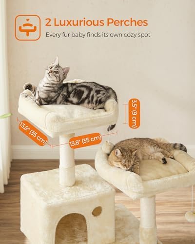 Feandrea Cat Tree, 55.8-Inch Large Cat Tower, Multi-Level Condo, Beige - Image 4