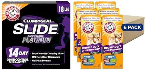 Bundle of ARM & HAMMER Clump & Seal Slide Platinum Multi-Cat Clumping Cat Litter, 18 lbs + ARM & HAMMER Cat Litter Deodorizer Double Duty, 30 oz, 6 Pack by ARMHAMMER