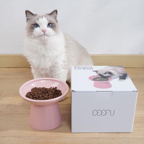CEEFU 2-Pack Extra Wide Elevated Ceramic 6.2" Shallow Cat Food Bowls - Image 6