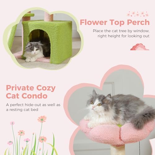 PETEPELA Cactus Cat Tree for Kittens & Small Cats, 32in Cat Tower,Pink - Image 3