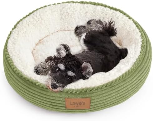 Love's cabin Round Donut Cat and Dog Cushion Bed, 24in Pet Bed for Small or Medium Dogs, Anti-Slip & Water-Resistant Bottom, Soft Durable Fabric Pet Beds, Washable Calming Cat Bed Olive Green by Lovescabin